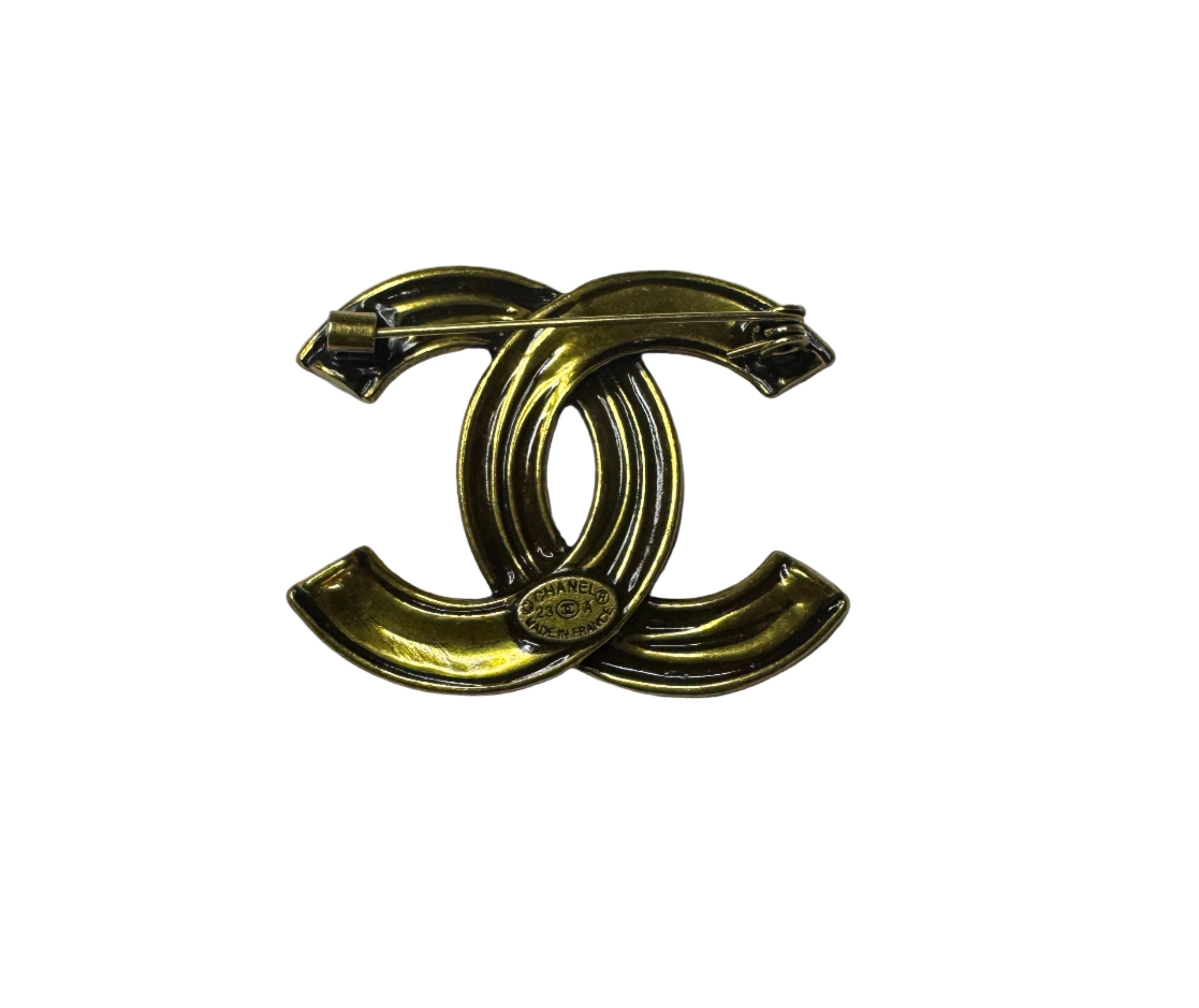 CC Engraved Brass Brooch